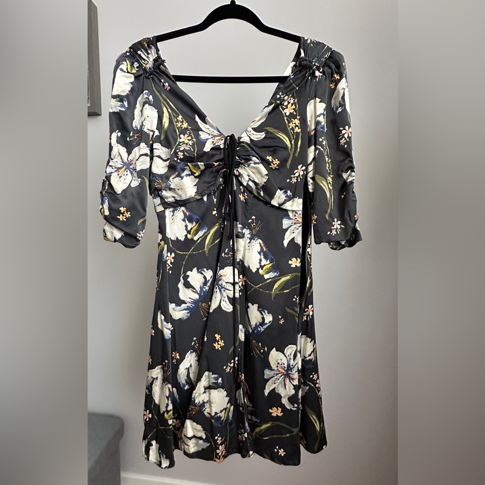 Cinq Sept Floral Black Dress with White and Blue Accents